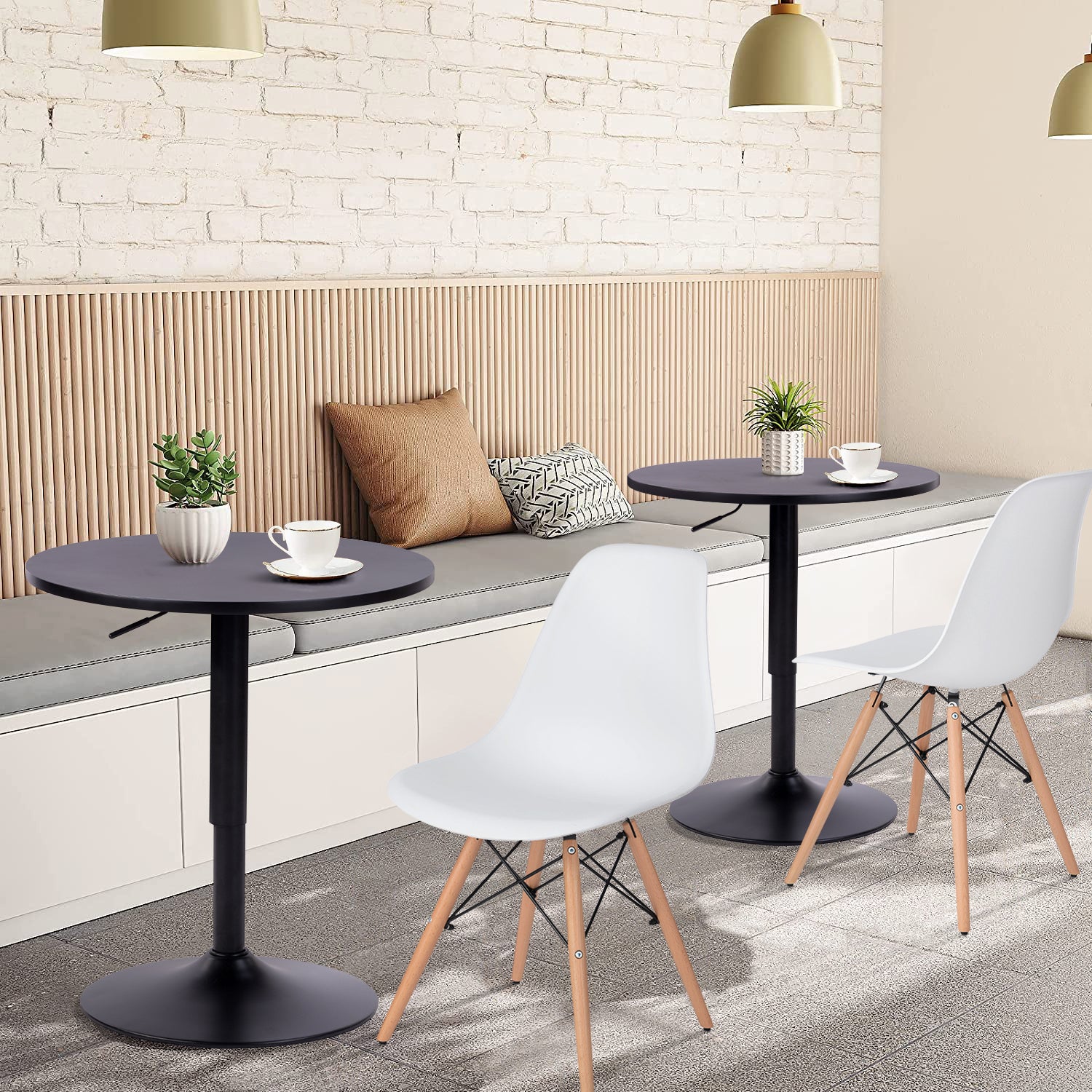 Mesa de Bar Redonda de 60 cm con Altura Ajustable y Base Cromada Giratoria Tubo Negro