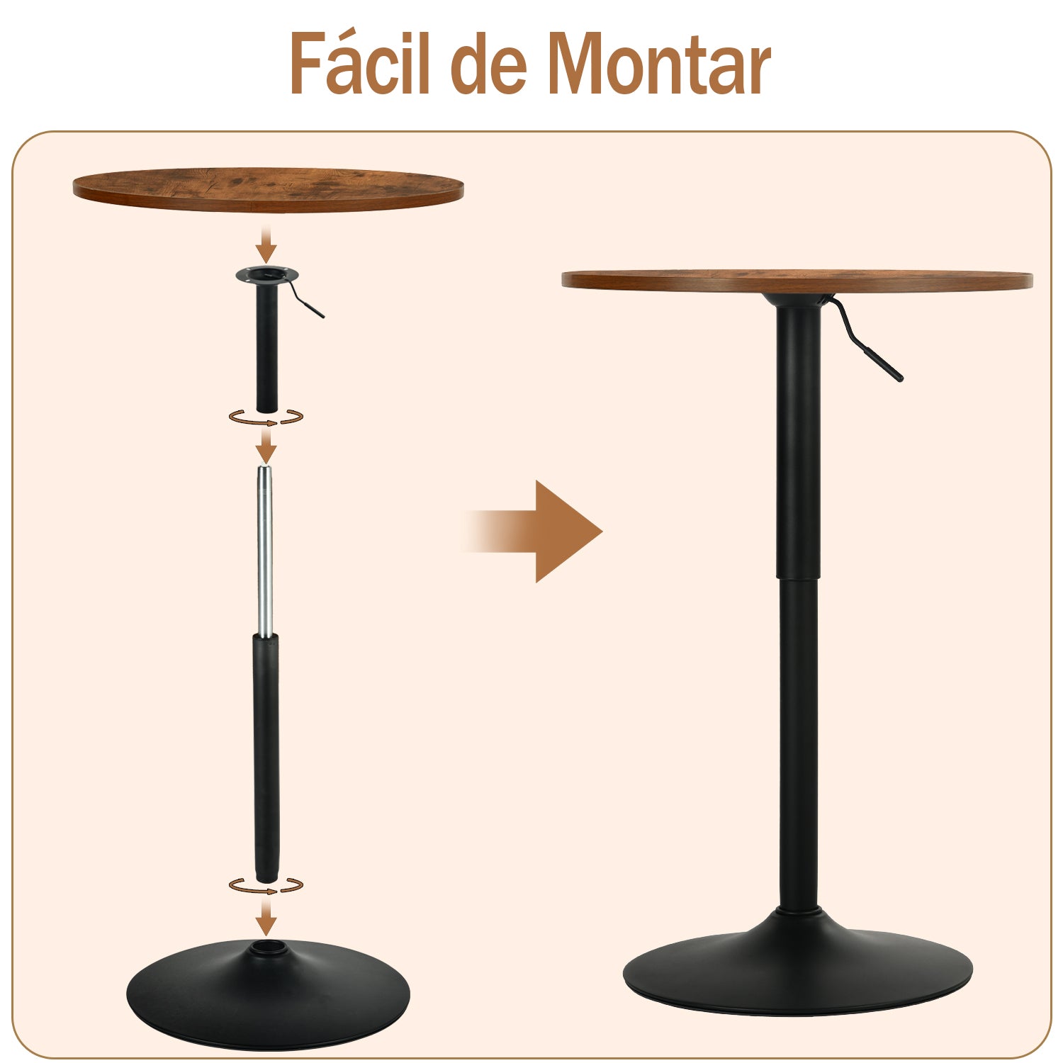 Mesa de Bar Redonda de 60 cm Altura Regulable (Vintage)