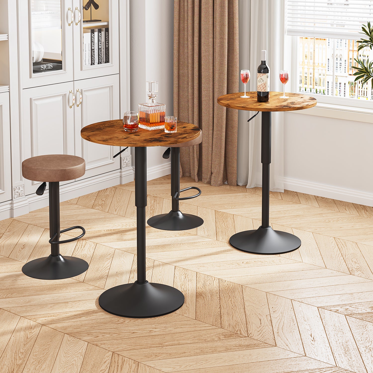 Mesa de Bar Redonda de 60 cm Altura Regulable (Vintage)