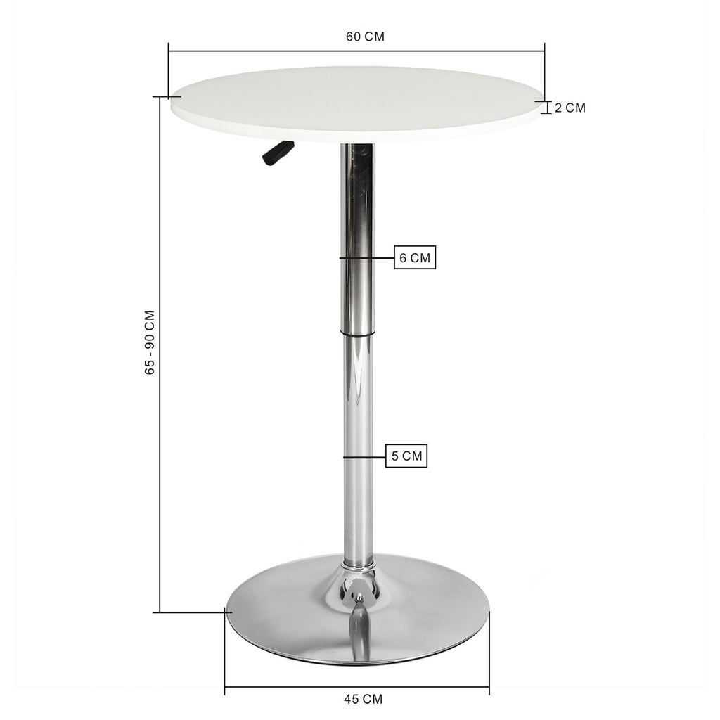Mesa de Bar Redonda de 60 cm Altura Ajustable Rotación de 360° Base Cromada Blanco