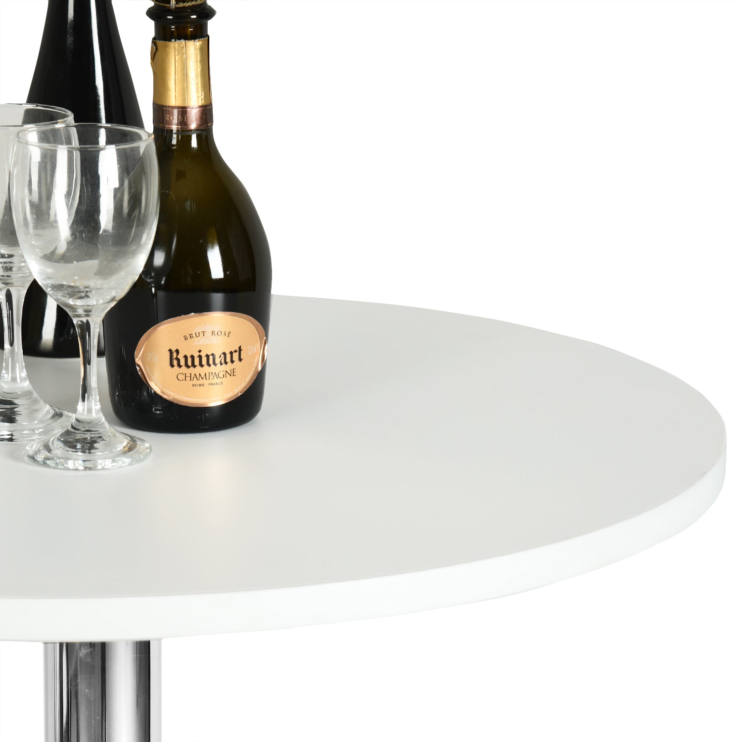 Mesa de Bar Redonda de 60 cm Altura Ajustable Rotación de 360° Base Cromada Blanco