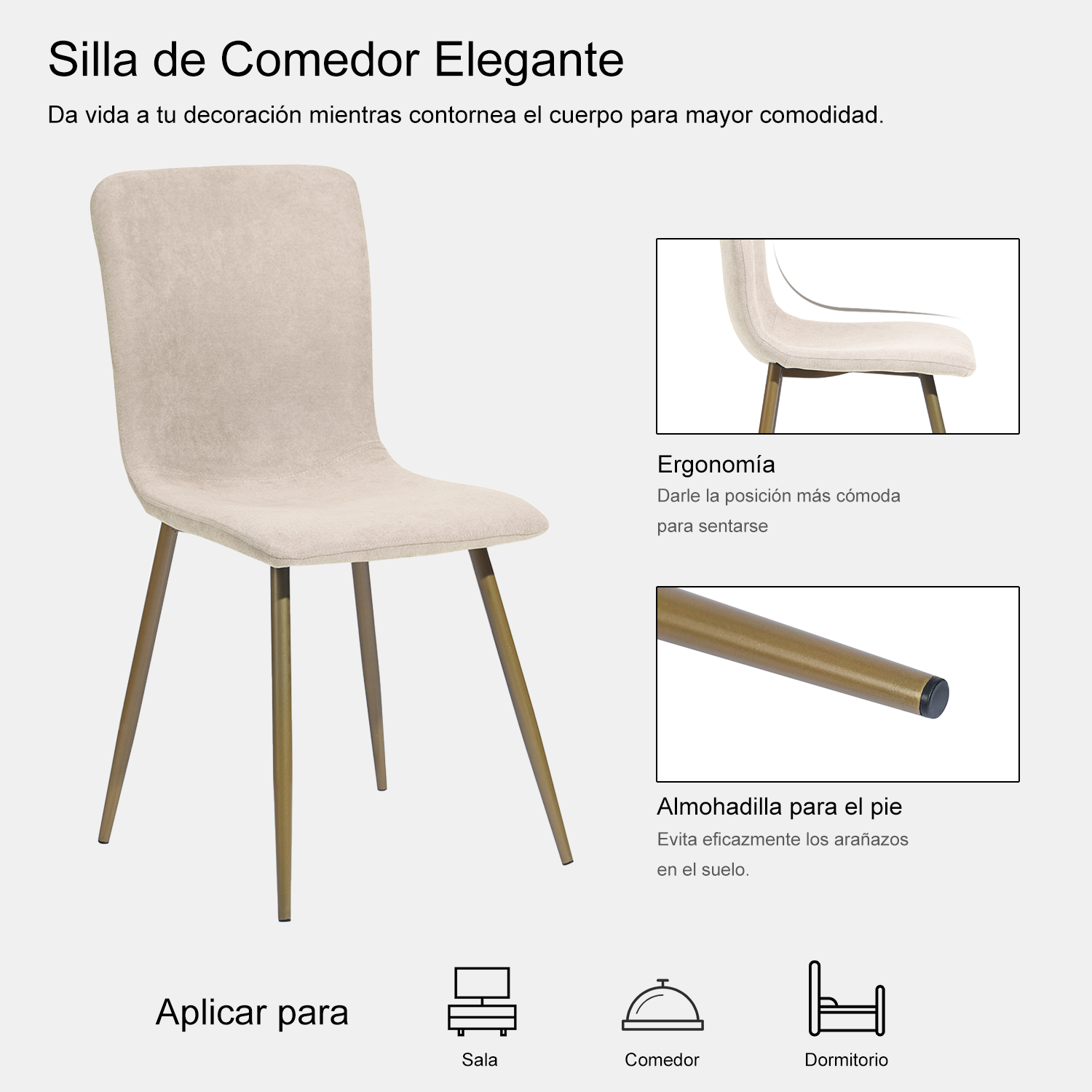Sillas de Comedor de 4 Piezas Patas Doradas de Metal de Estilo Moderno Beige