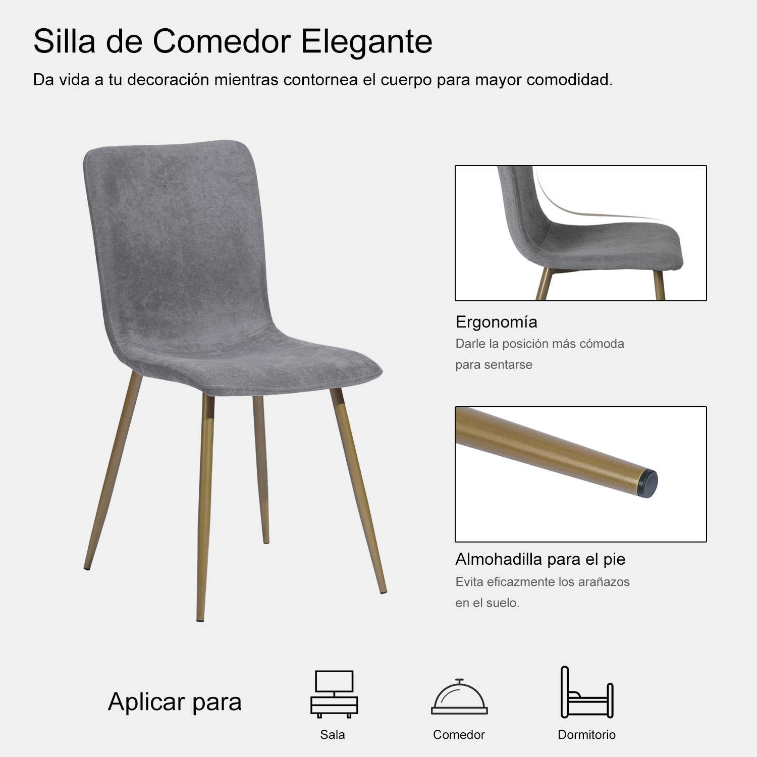 Juego de 4 Sillas de Comedor Modernas con Patas de Metal Gris