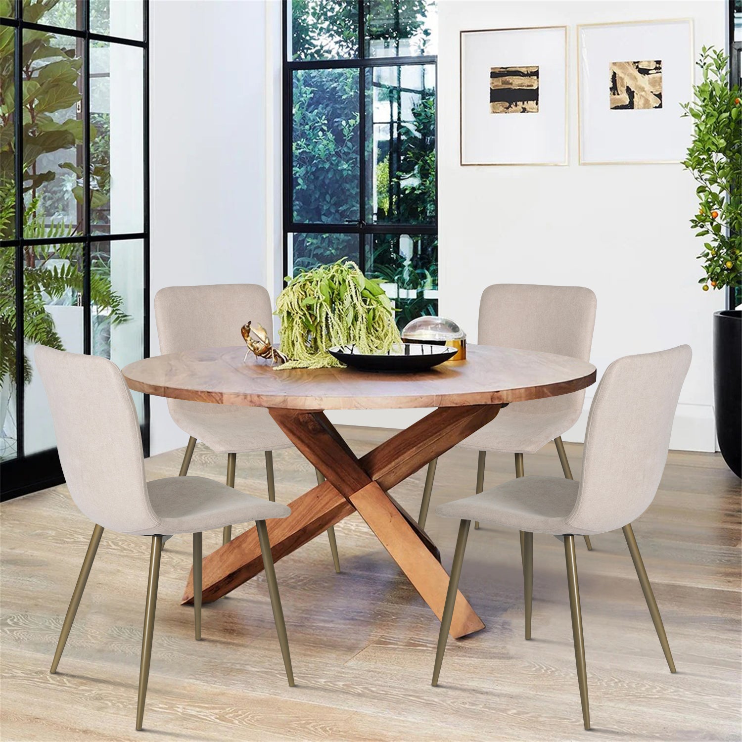 Sillas de Comedor de 4 Piezas Patas Doradas de Metal de Estilo Moderno Beige