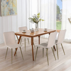 Sillas de Comedor de 4 Piezas Patas Doradas de Metal de Estilo Moderno Beige