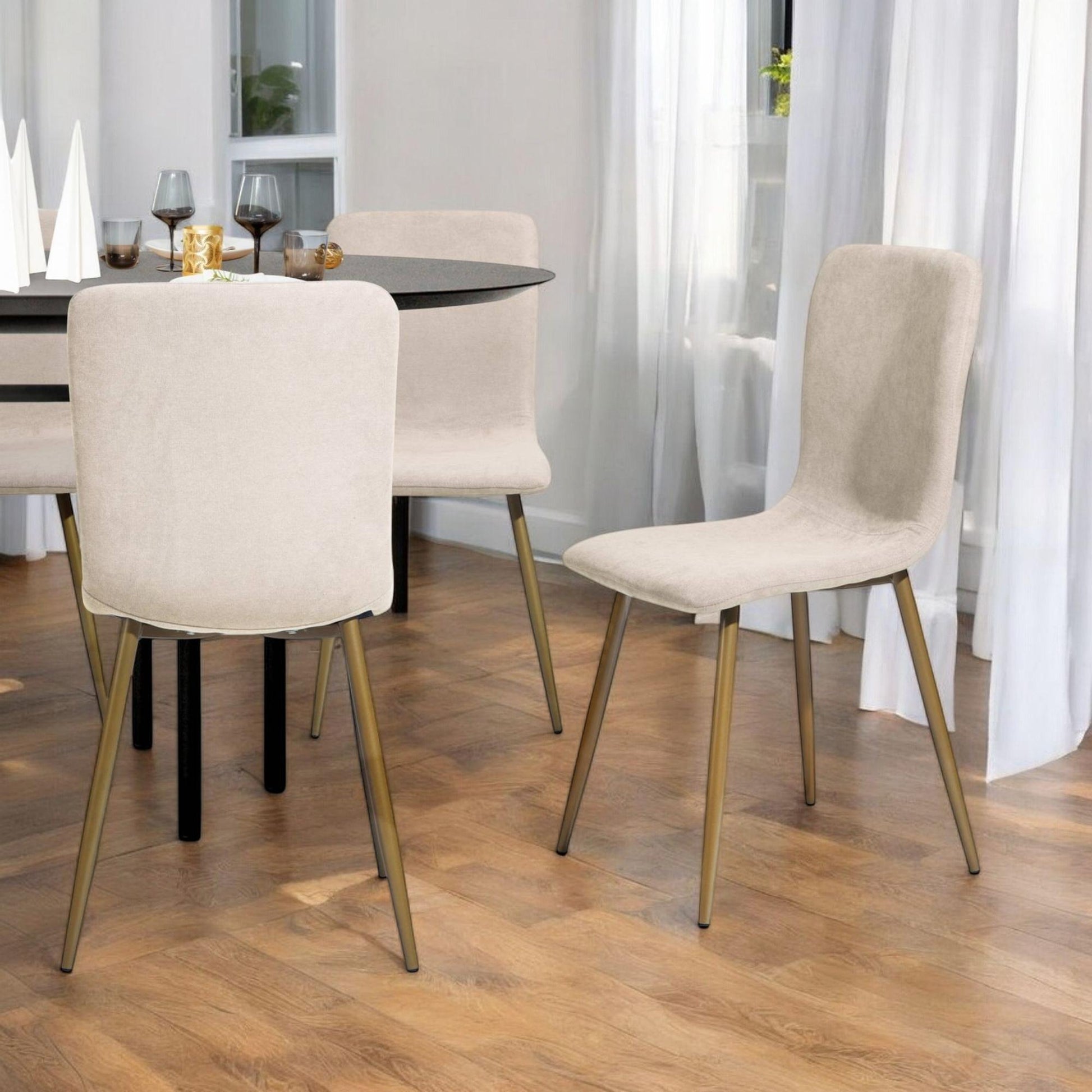 Sillas de Comedor de 4 Piezas Patas Doradas de Metal de Estilo Moderno Beige