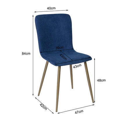 Sillas de Comedor de 4 Piezas Patas Doradas de Metal de Estilo Moderno Azul