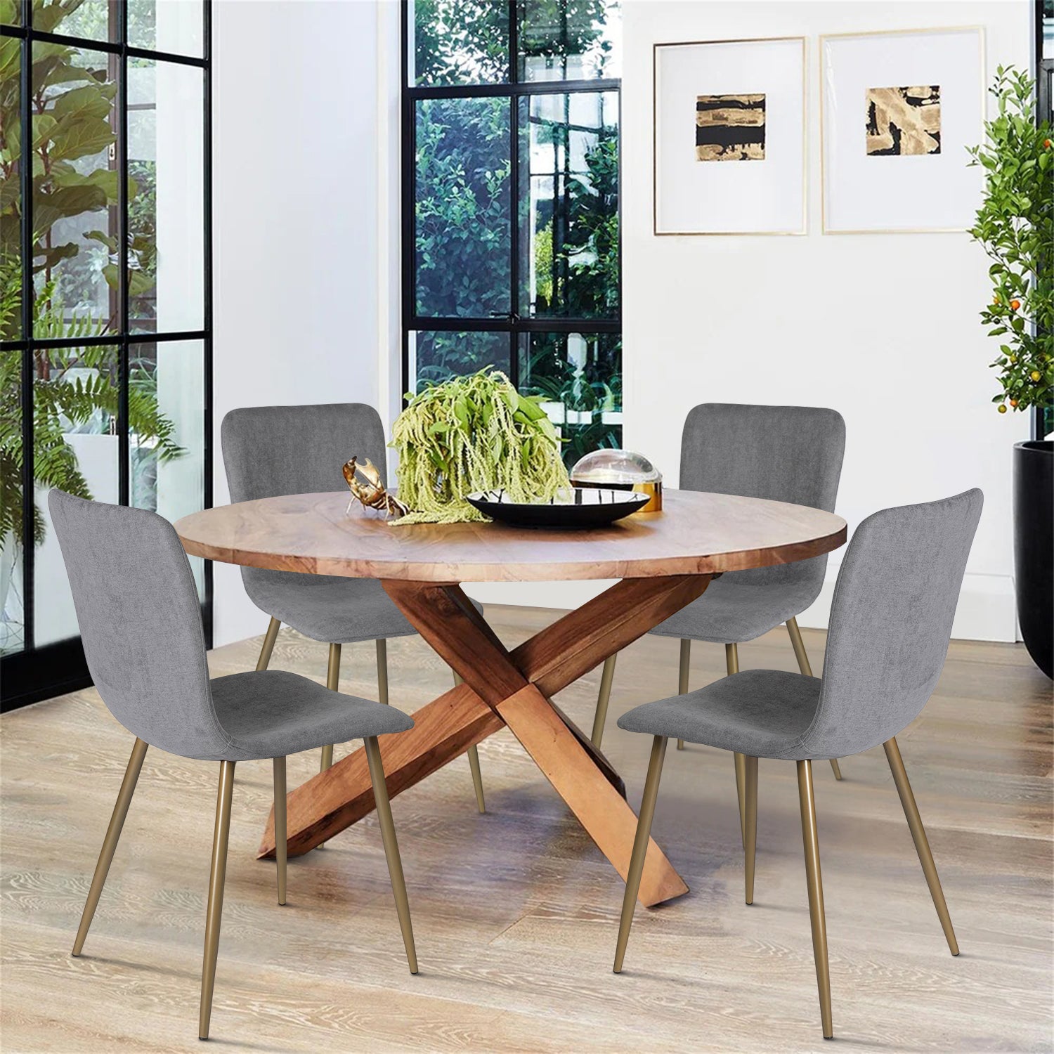 Juego de 4 Sillas de Comedor Modernas con Patas de Metal Gris