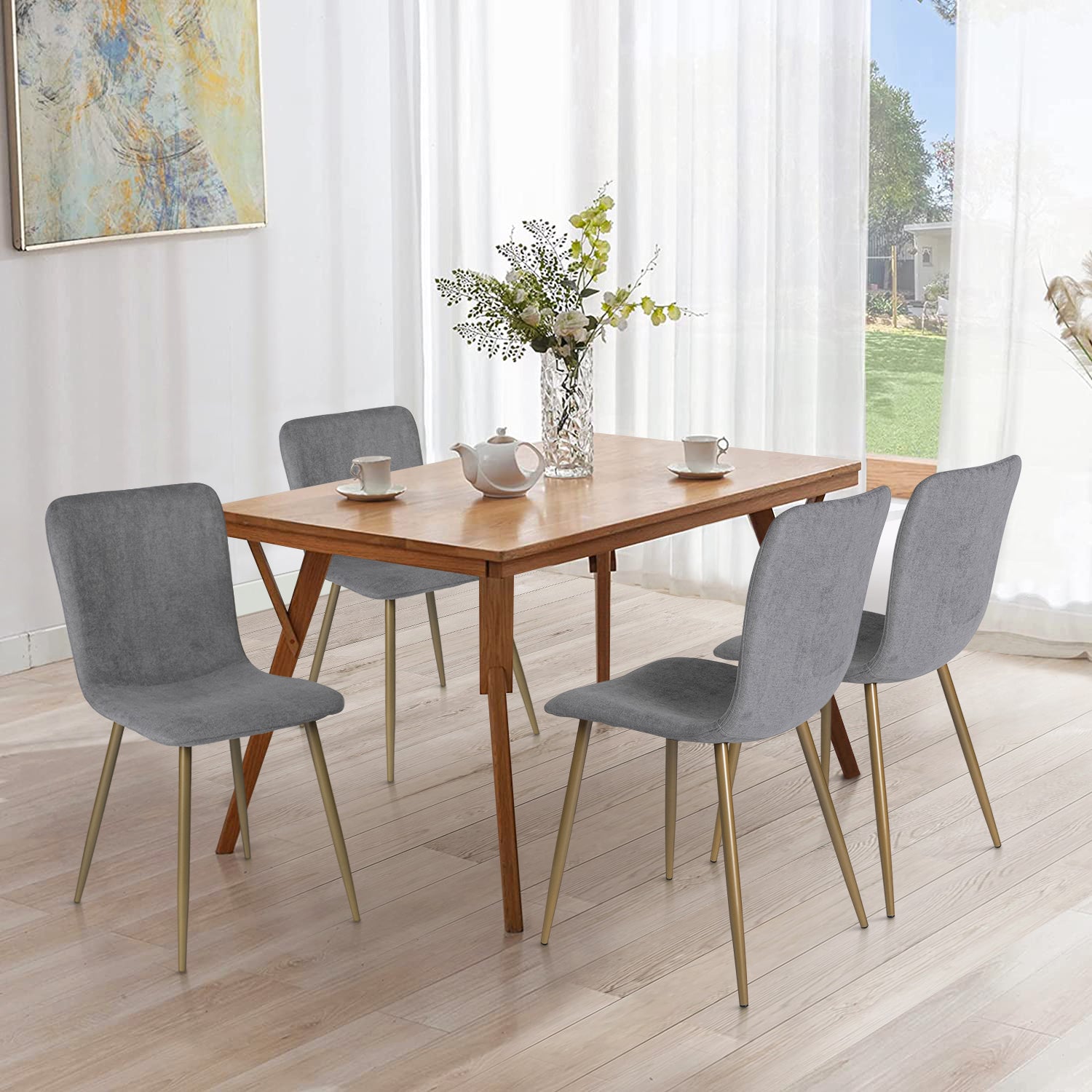 Juego de 4 Sillas de Comedor Modernas con Patas de Metal Gris