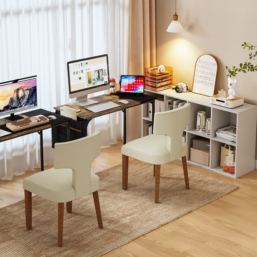 Silla de Comedor con Respaldo en T Estructura de Madera (Beige)