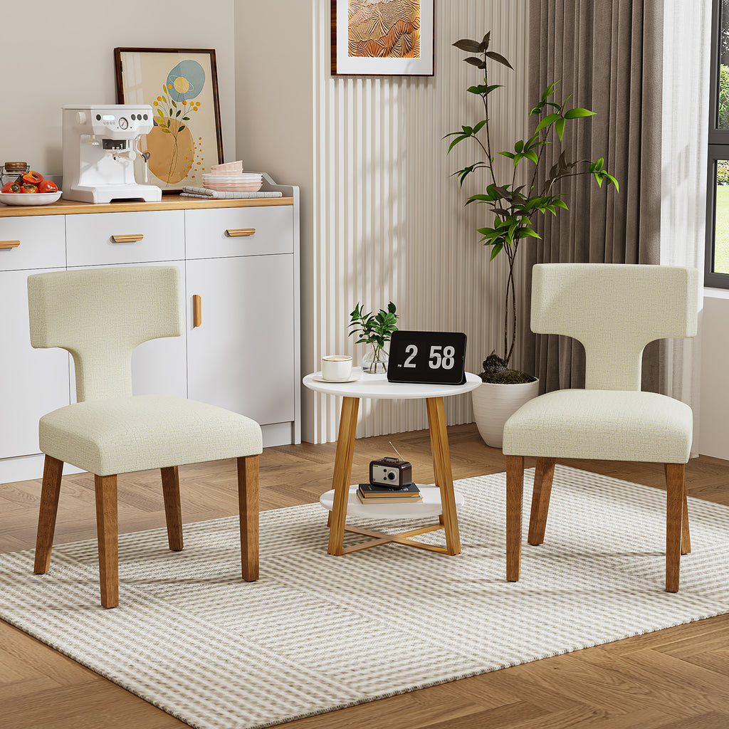 Silla de Comedor con Respaldo en T Estructura de Madera (Beige)