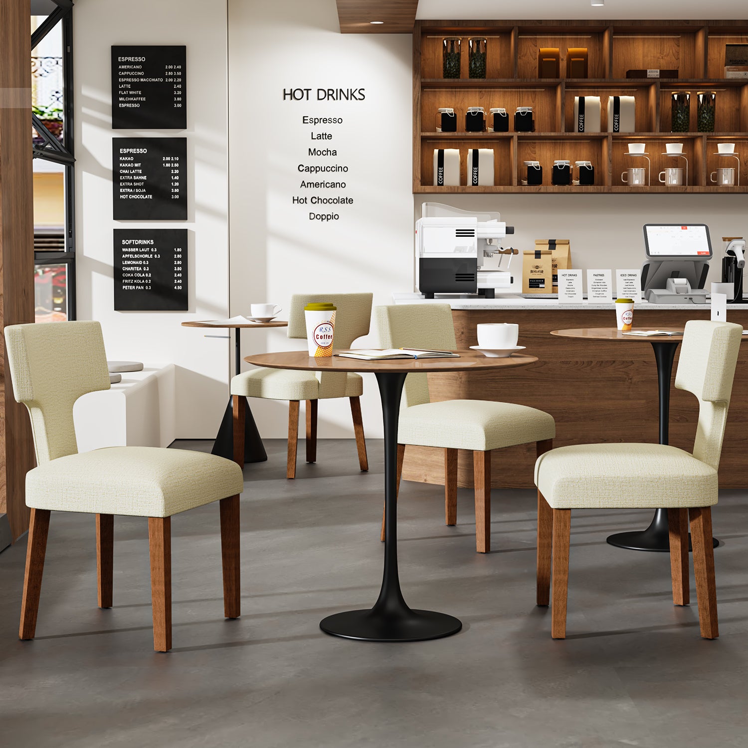 Silla de Comedor con Respaldo en T Estructura de Madera (Beige)