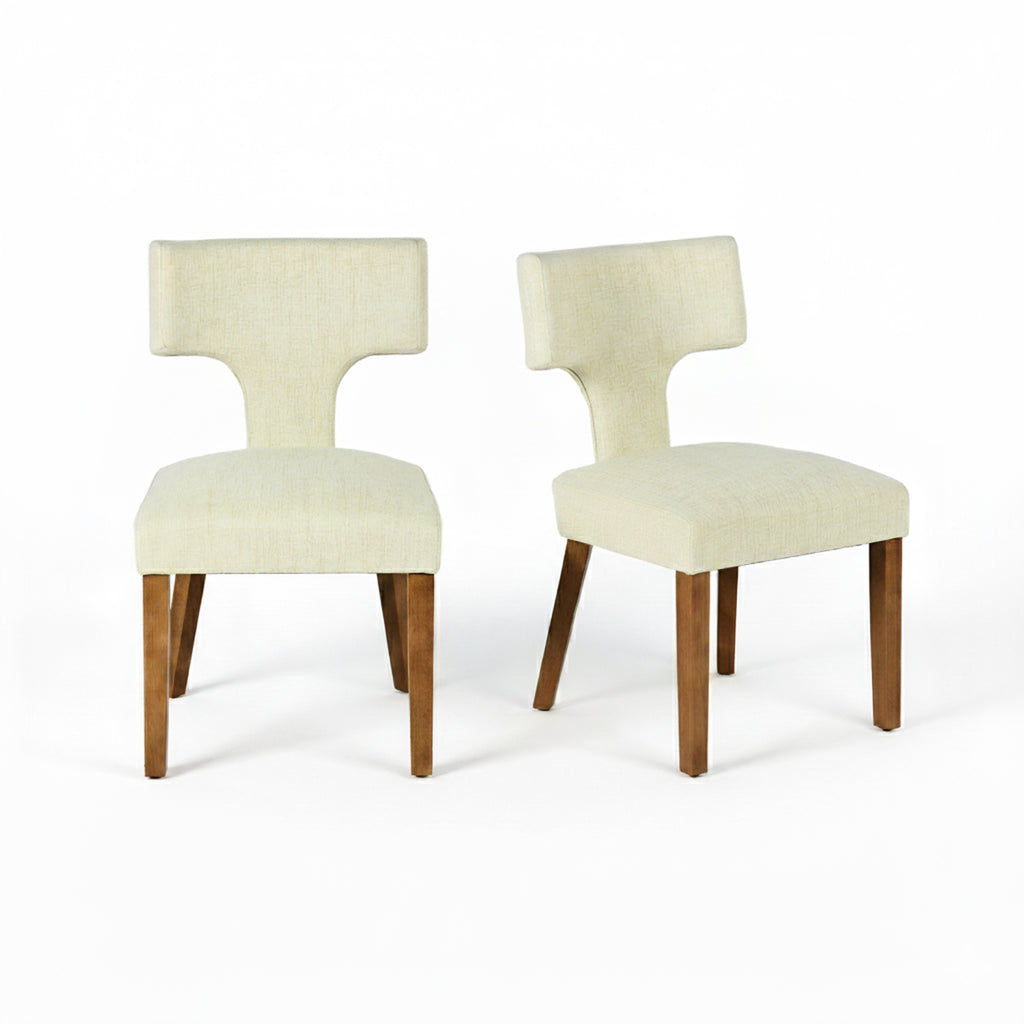 Silla de Comedor con Respaldo en T Estructura de Madera (Beige)