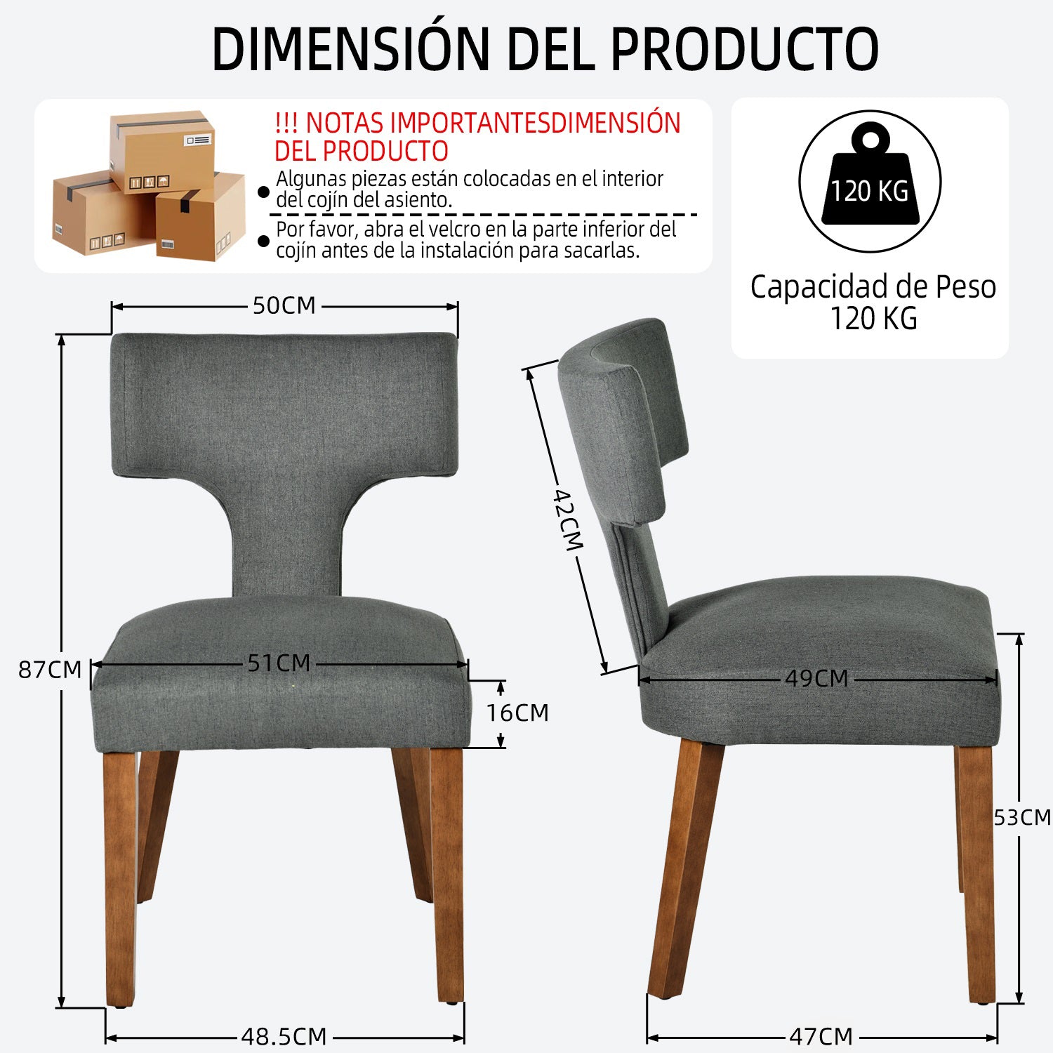 Silla de Comedor con Respaldo en T Estructura de Madera (Gris)