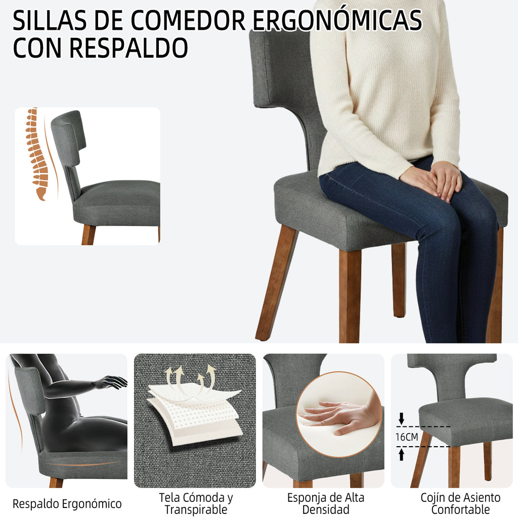 Silla de Comedor con Respaldo en T Estructura de Madera (Gris)