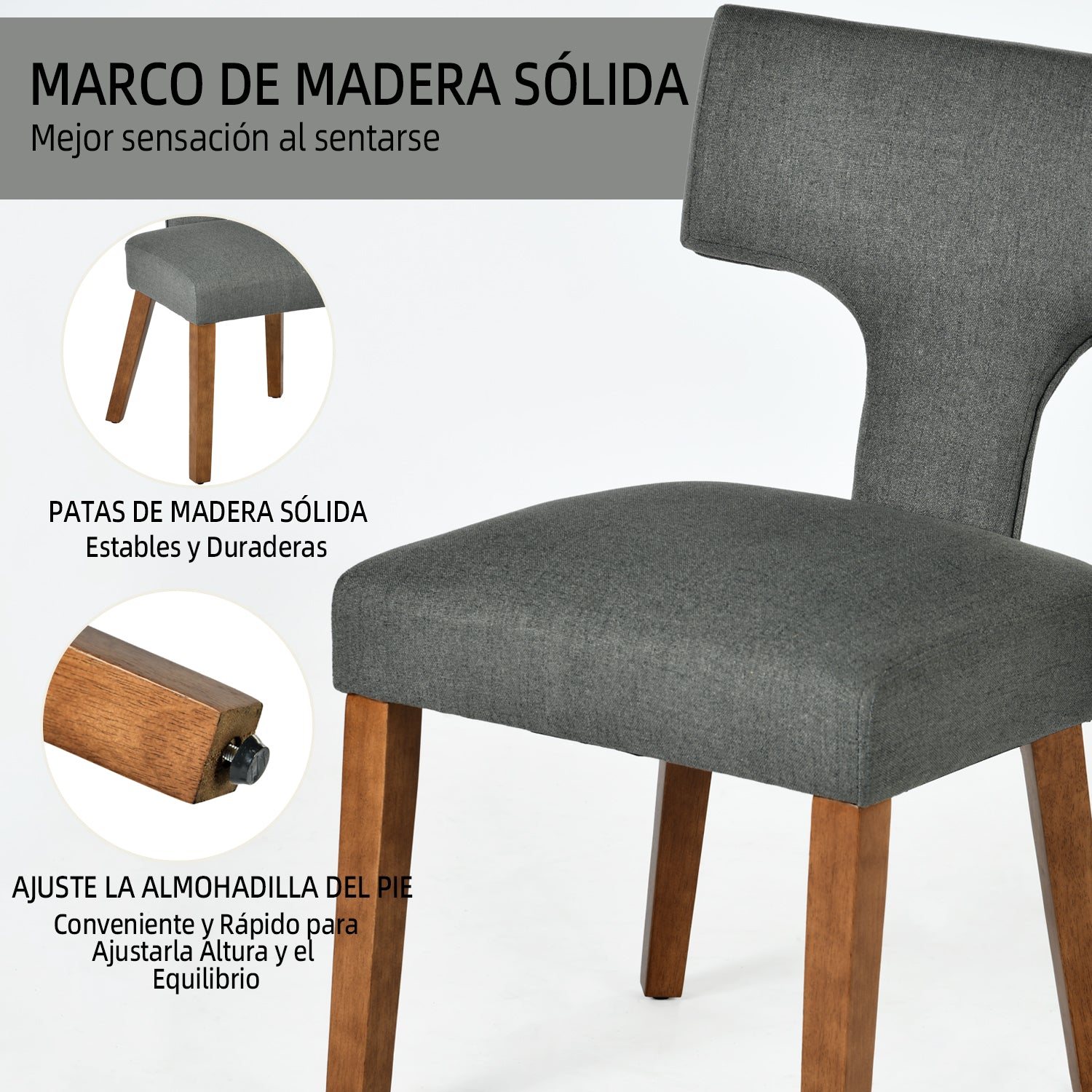 Silla de Comedor con Respaldo en T Estructura de Madera (Gris)
