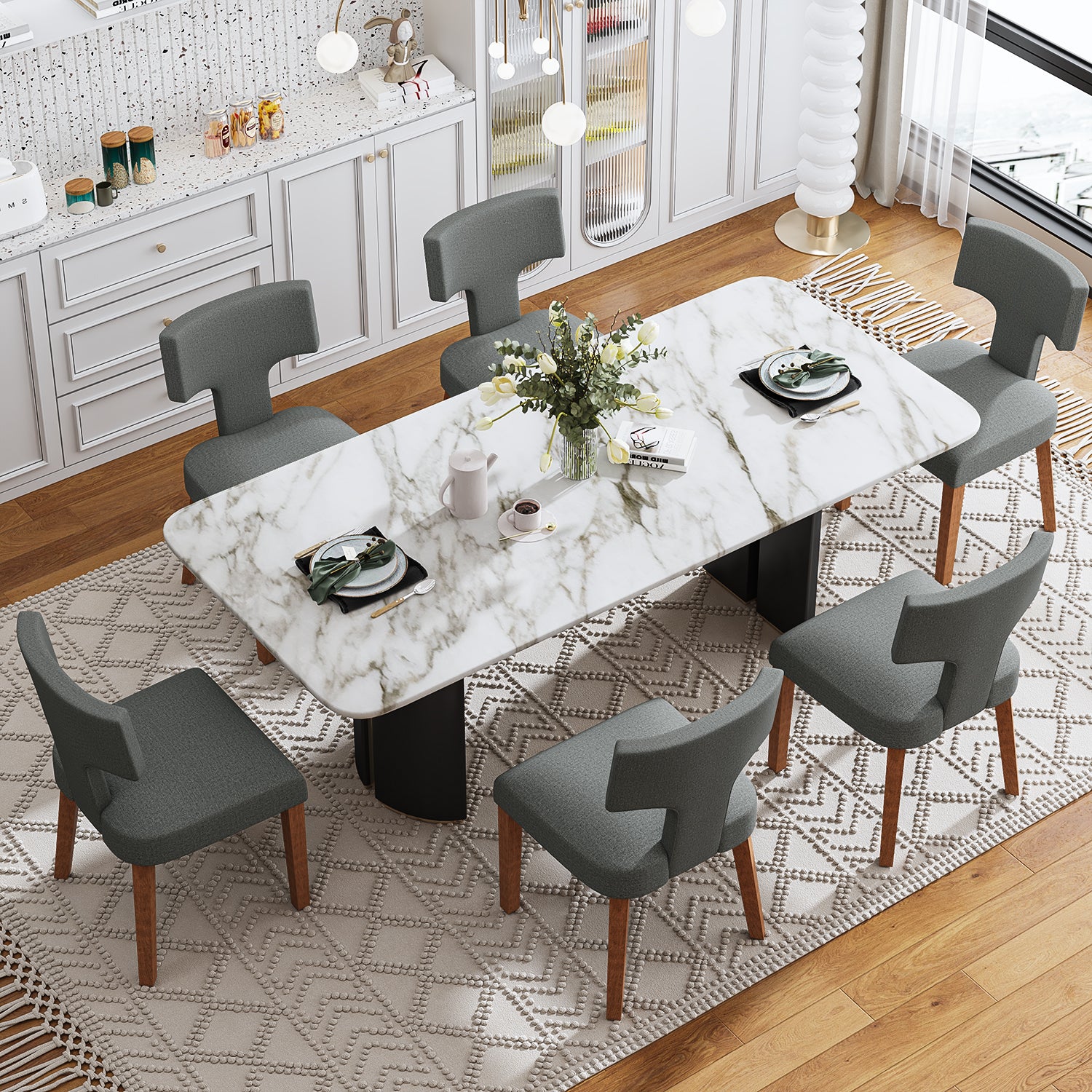 Silla de Comedor con Respaldo en T Estructura de Madera (Gris)