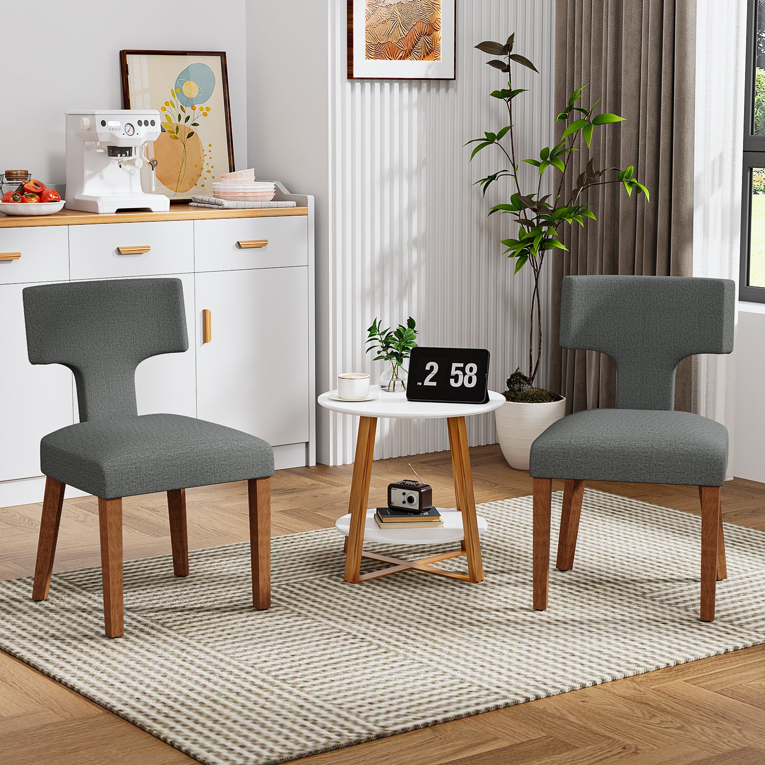 Silla de Comedor con Respaldo en T Estructura de Madera (Gris)