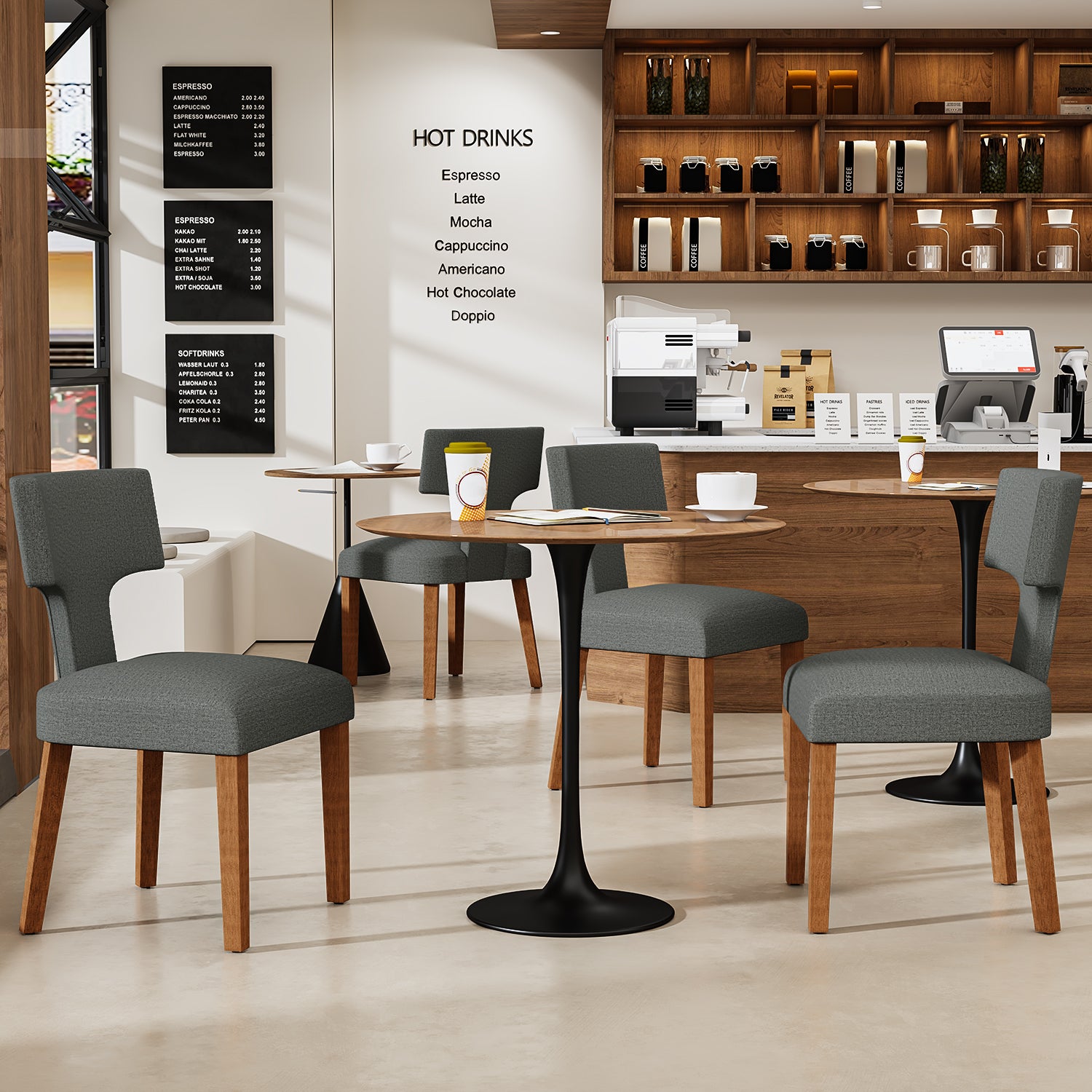 Silla de Comedor con Respaldo en T Estructura de Madera (Gris)