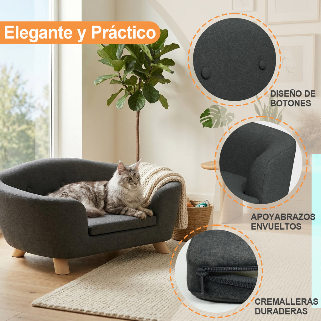 Sofá para Mascotas de Diseño Curvo (Gris)