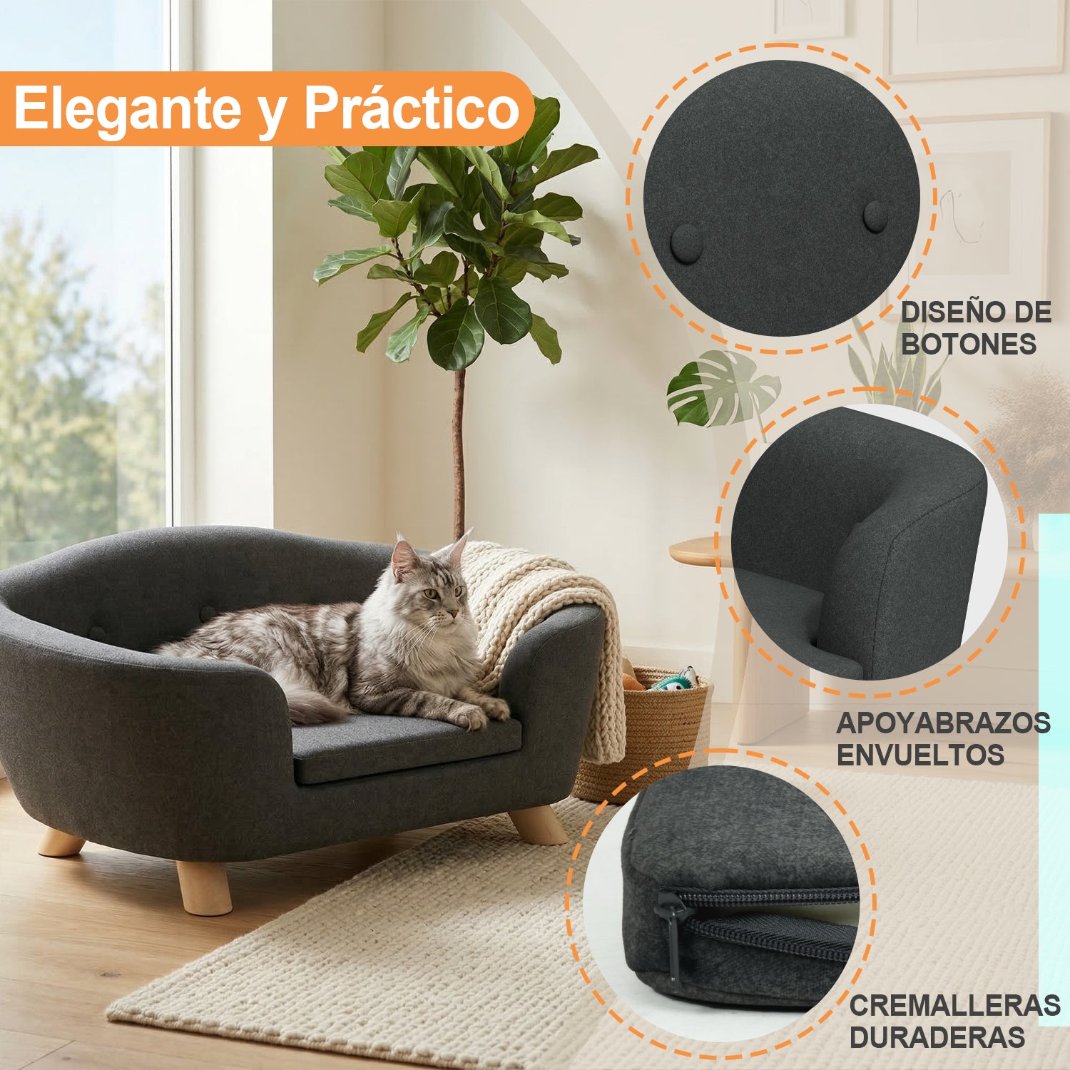 Sofá para Mascotas de Diseño Curvo (Gris)