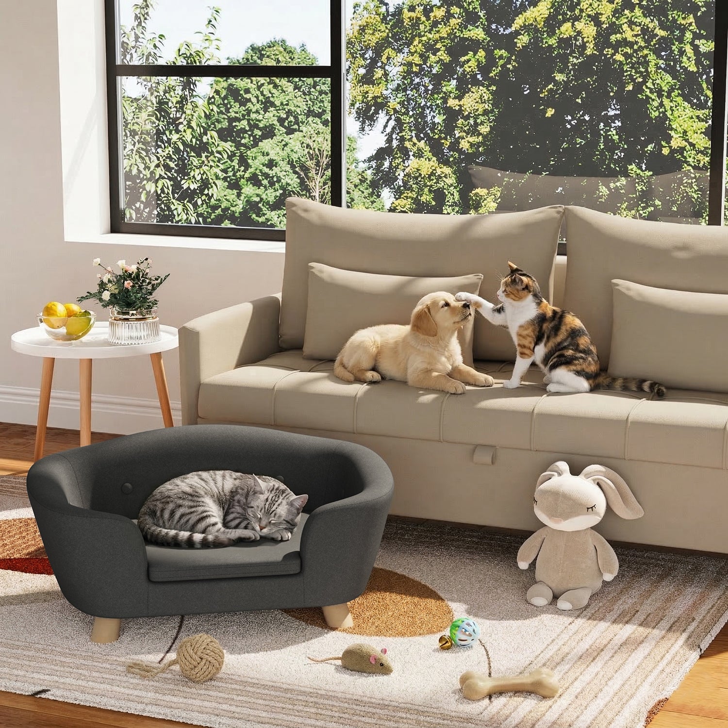 Sofá para Mascotas de Diseño Curvo (Gris)