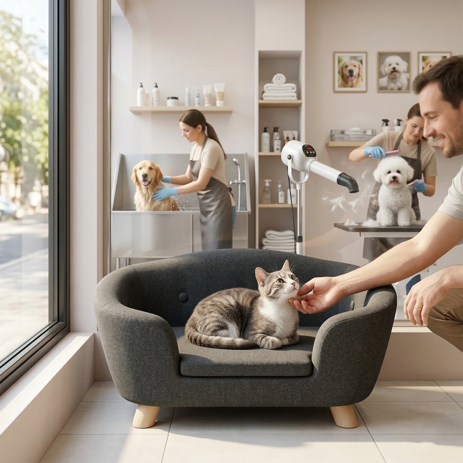 Sofá para Mascotas de Diseño Curvo (Gris)