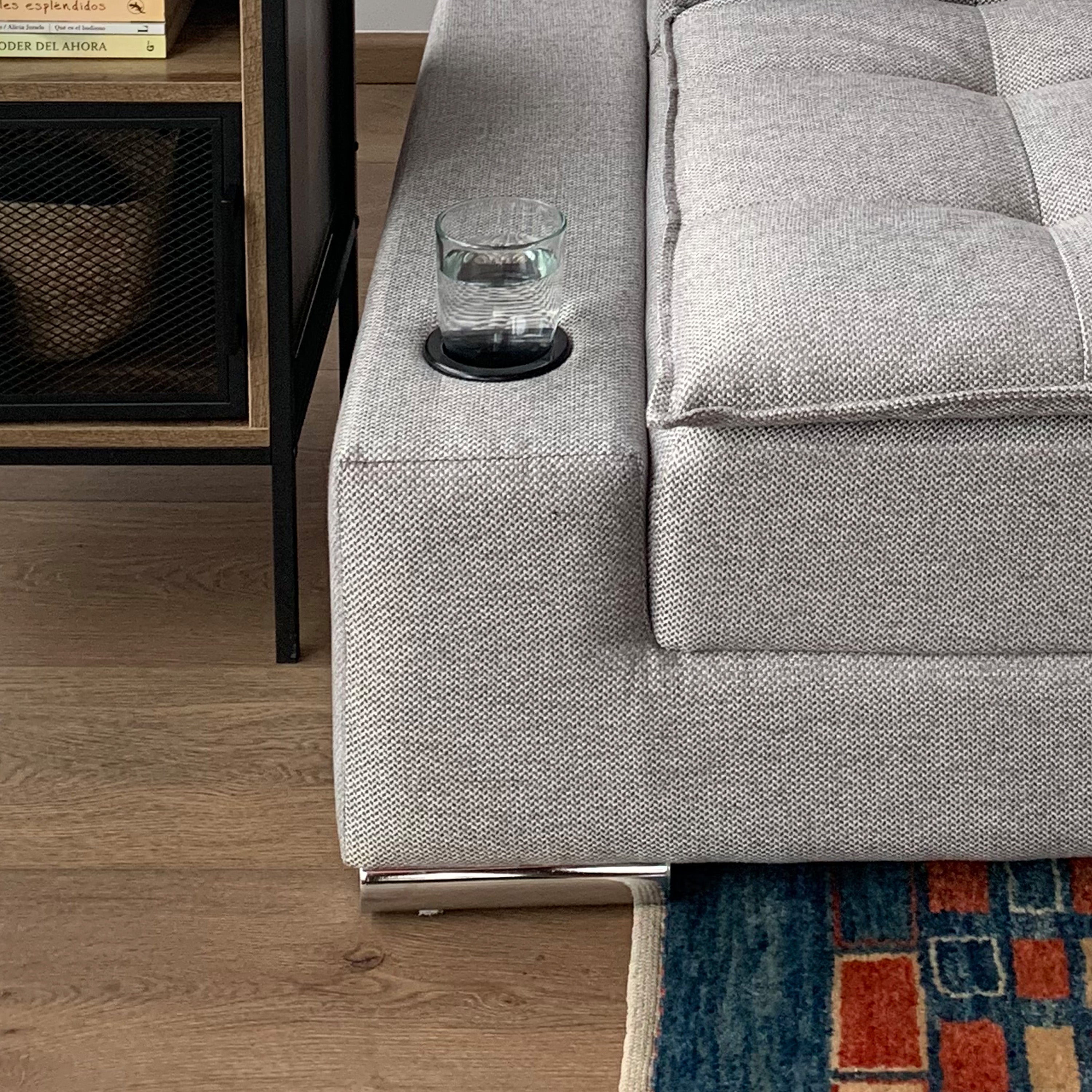 Sofá Cama Matrimonial Multifunción cojín de Respaldo Reversible  Sofá Cama Convertible 2 Portavasos Gris