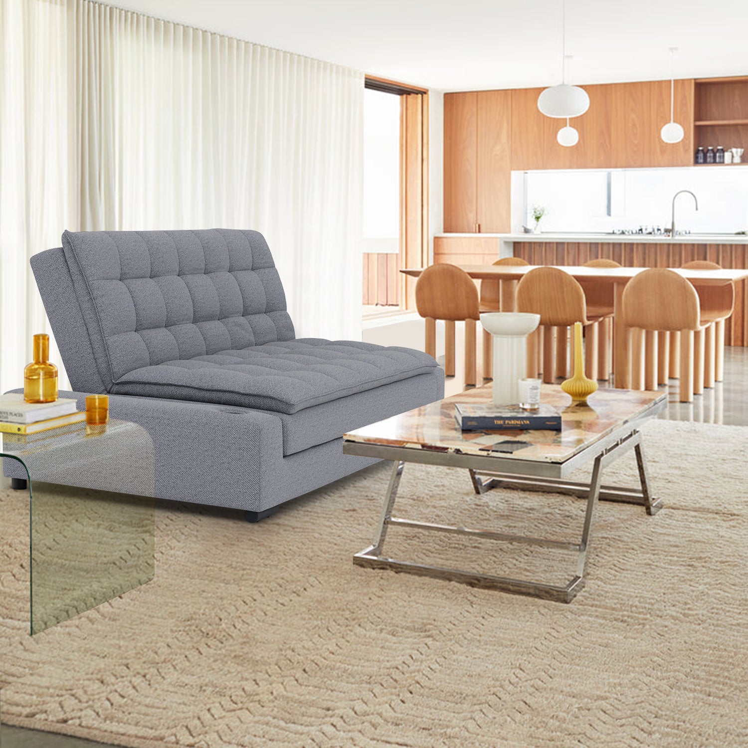 Sofá Cama Matrimonial Multifunción cojín de Respaldo Reversible  Sofá Cama Convertible 2 Portavasos Gris