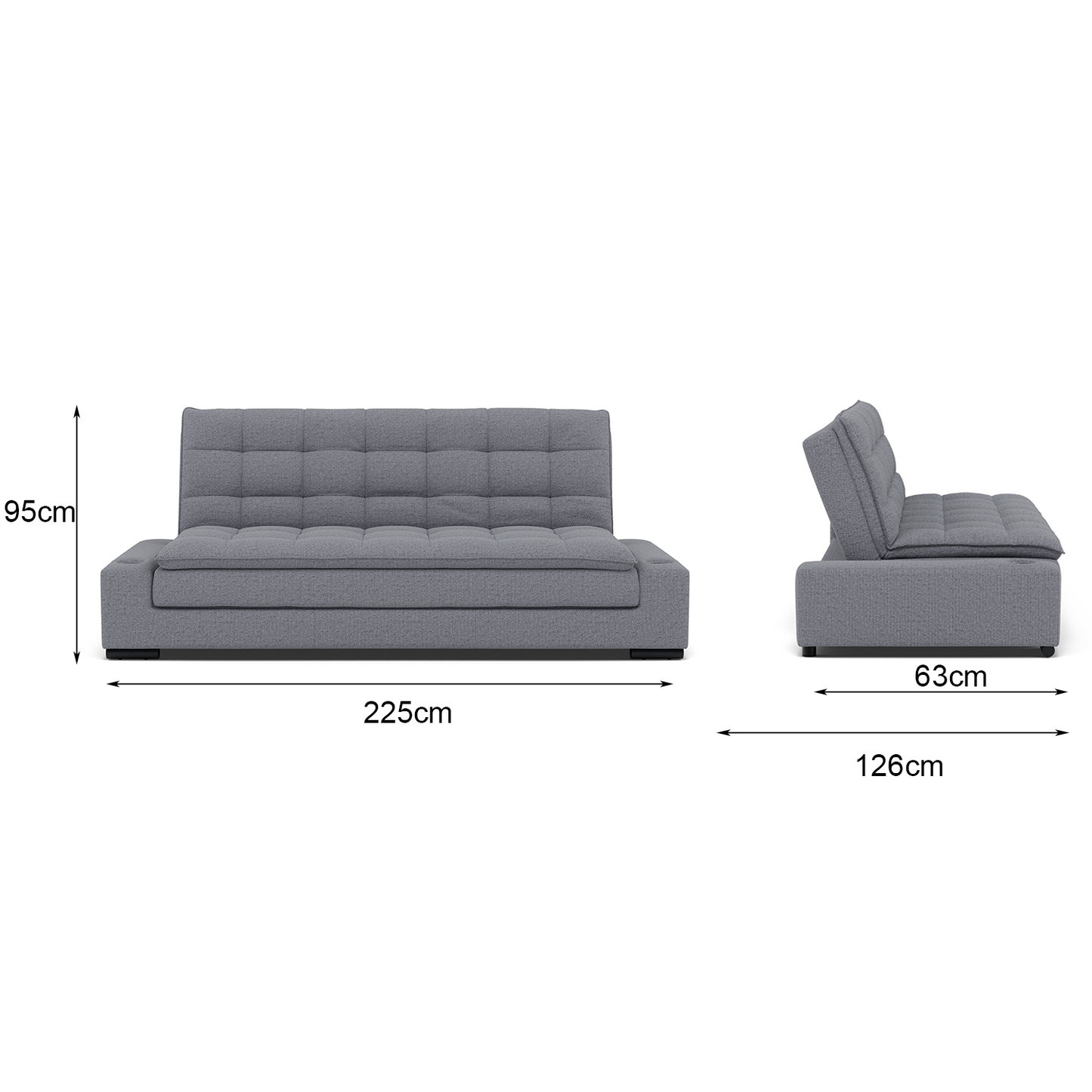 Sofá Cama Matrimonial Multifunción cojín de Respaldo Reversible  Sofá Cama Convertible 2 Portavasos Gris