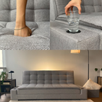 Sofá Cama Matrimonial Multifunción cojín de Respaldo Reversible  Sofá Cama Convertible 2 Portavasos Gris