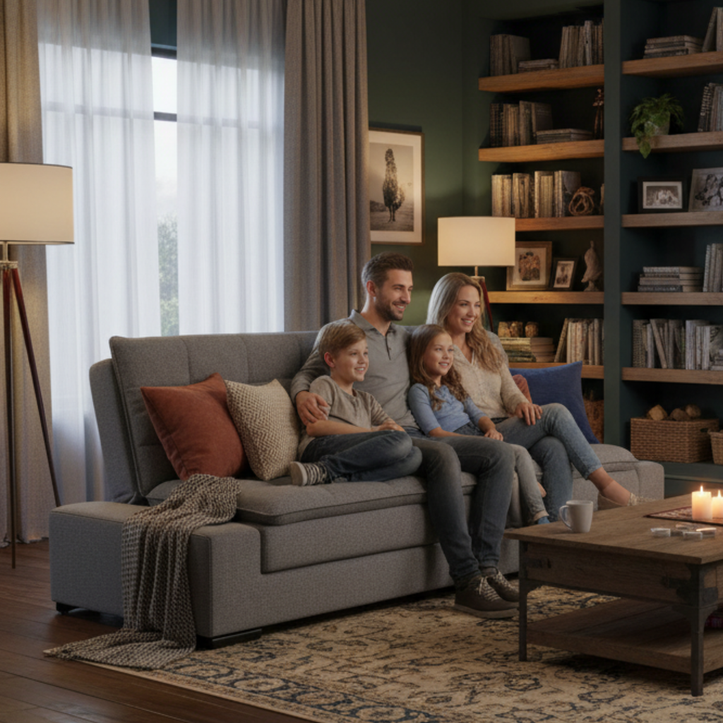 Sofá Cama Matrimonial Multifunción cojín de Respaldo Reversible  Sofá Cama Convertible 2 Portavasos Gris