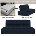 Sofá Cama Matrimonial Multifunción cojín de Respaldo Reversible  Sofá Cama Convertible 2 Portavasos Azul