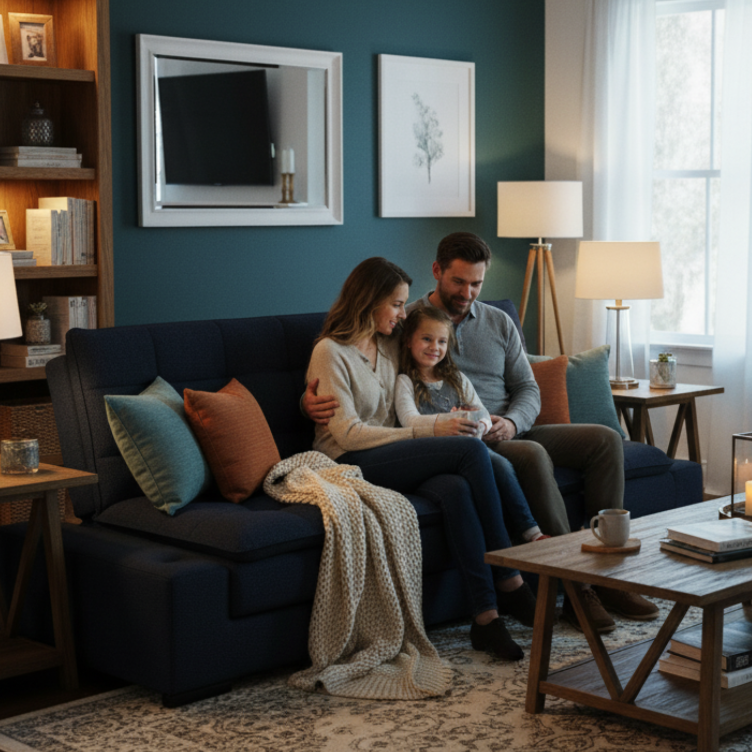 Sofá Cama Matrimonial Multifunción cojín de Respaldo Reversible  Sofá Cama Convertible 2 Portavasos Azul