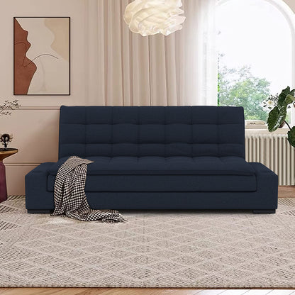 Sofá Cama Matrimonial Multifunción cojín de Respaldo Reversible  Sofá Cama Convertible 2 Portavasos Azul