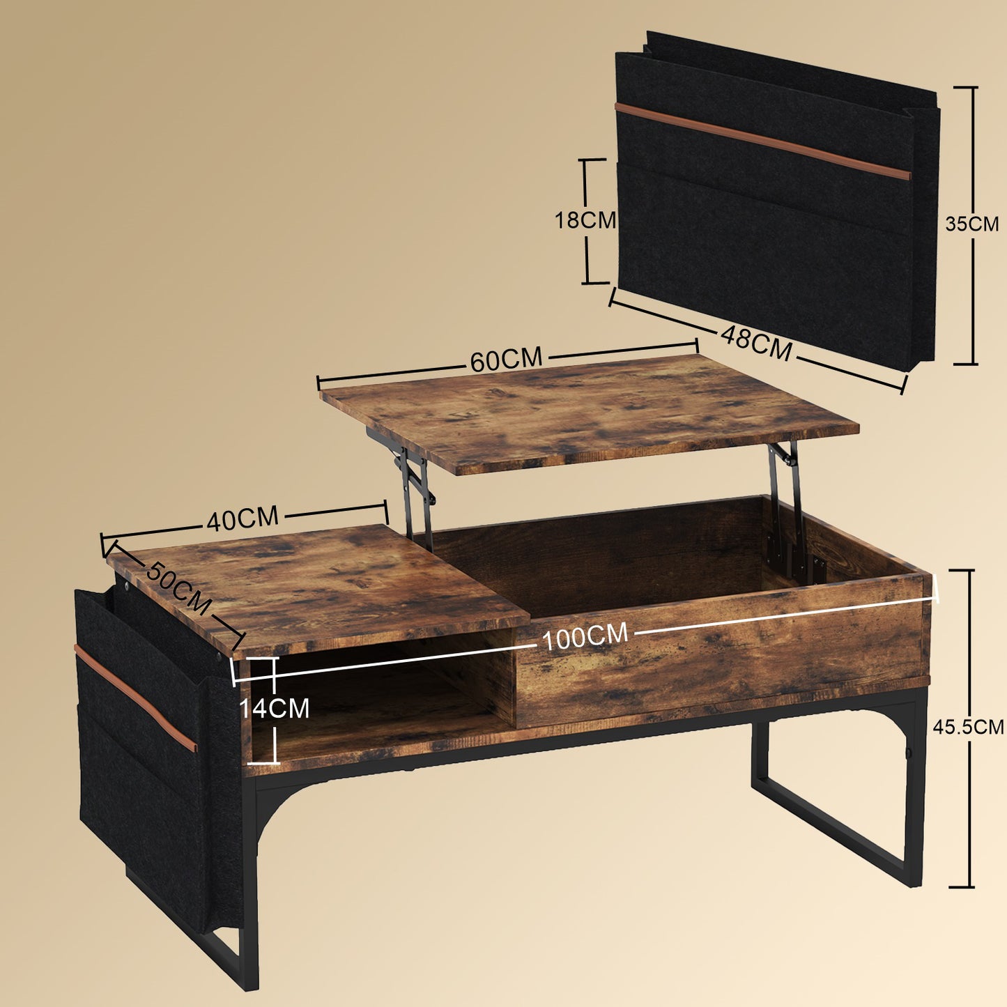 Mesa de Centro Elevable con Almacenamiento