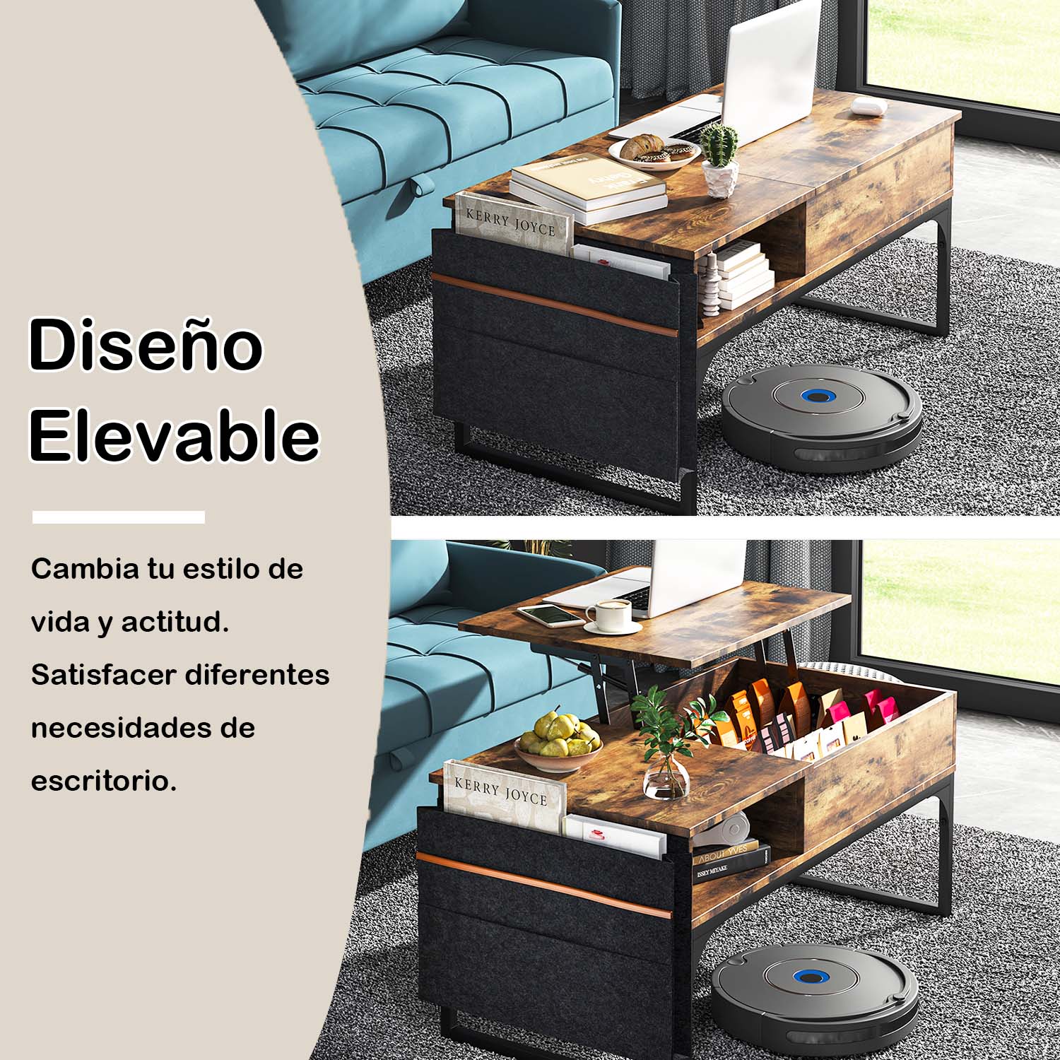 Mesa de Centro Elevable con Almacenamiento