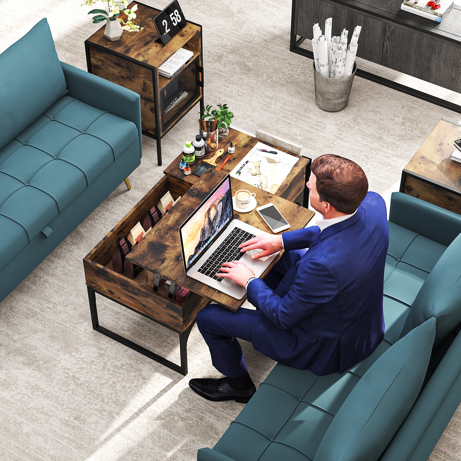 Mesa de Centro Elevable con Almacenamiento