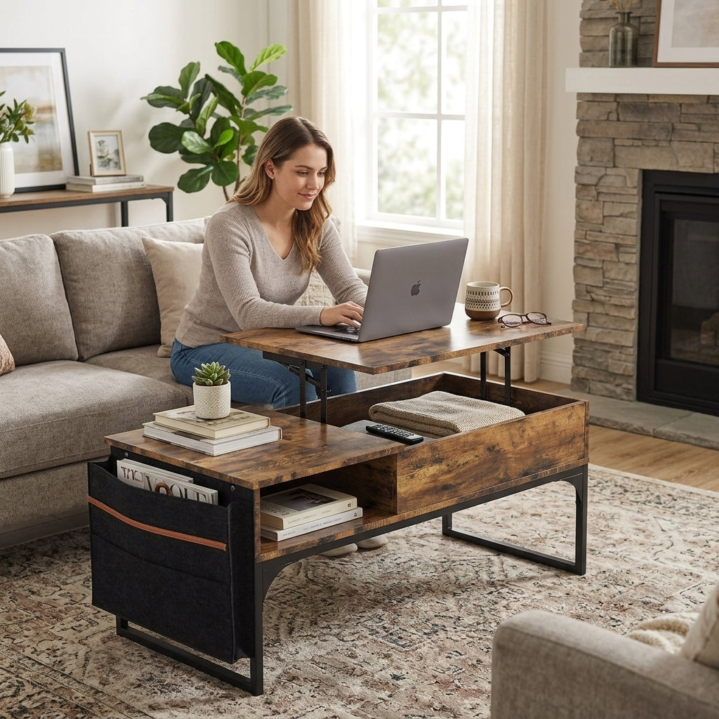 Mesa de Centro Elevable con Almacenamiento