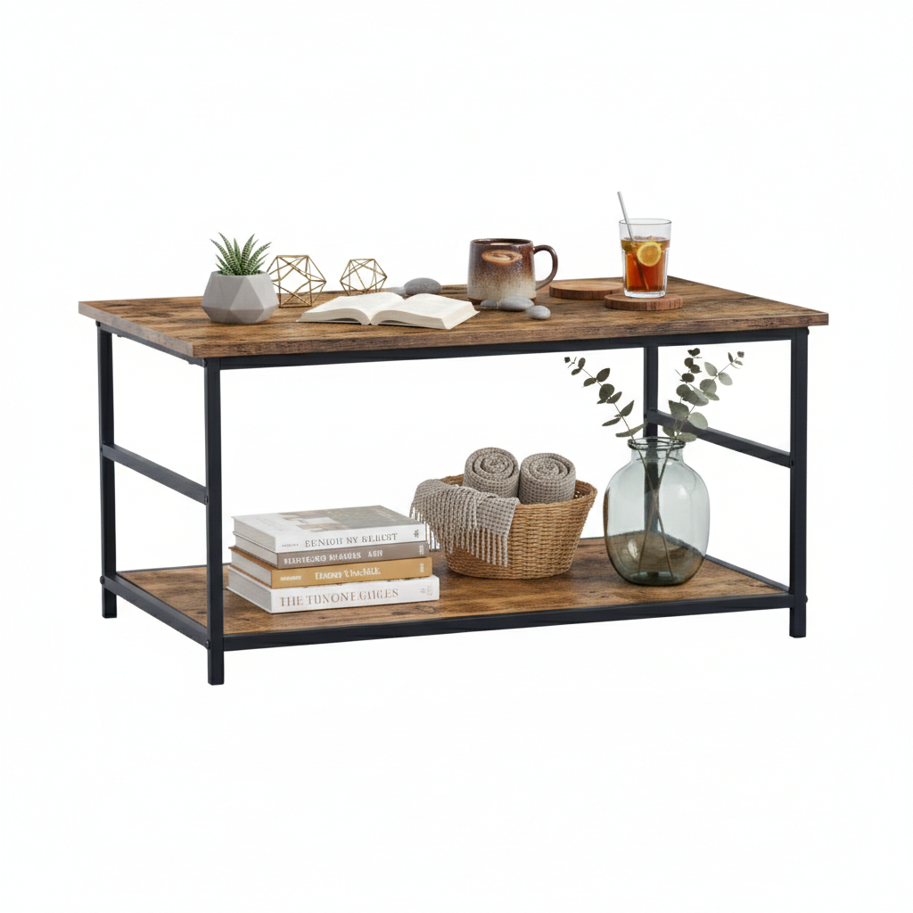 Mesa de Centro de Dos Niveles con Almacenamiento Ajustable Vintage