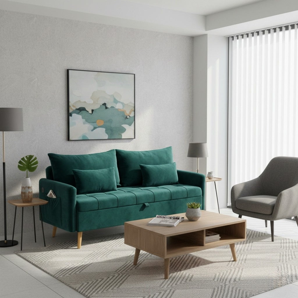 Cyber Homemake ● Sofá de 2 Plazas con Espacio de Almacenamiento y Puerto de Carga (Verde)