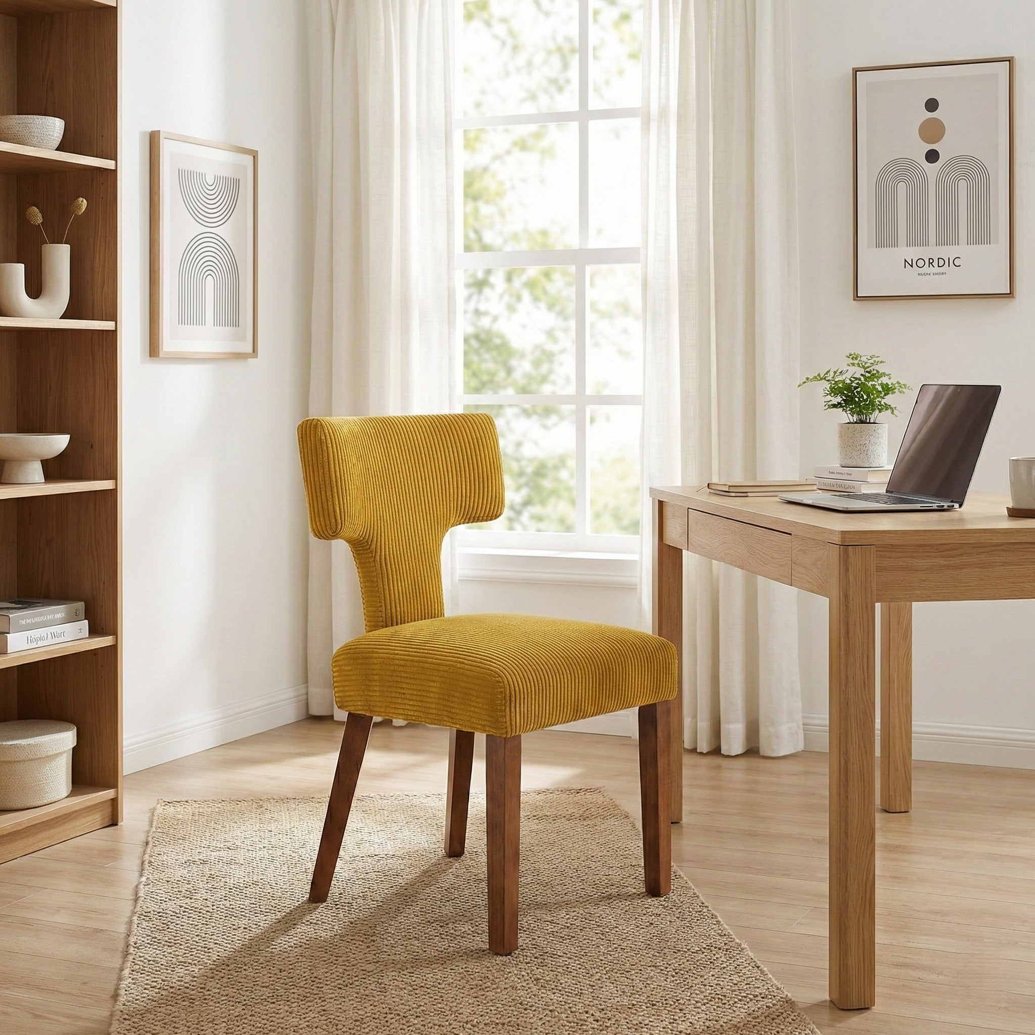 Cyber Homemake ● Silla de Comedor Moderna de Pana a Rayas 2 piezas (Amarillo)