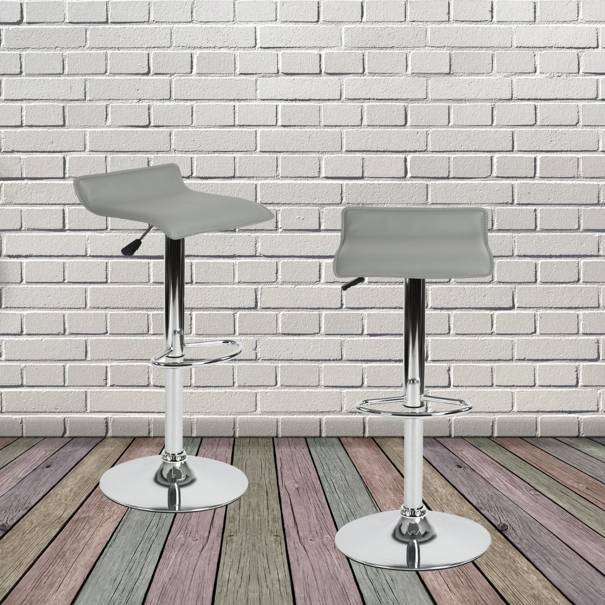 Juego de 2 Taburetes de Bar de Diseño Moderno Ajustables y Giratorios con Cojín de Asiento AerodináMico Gris
