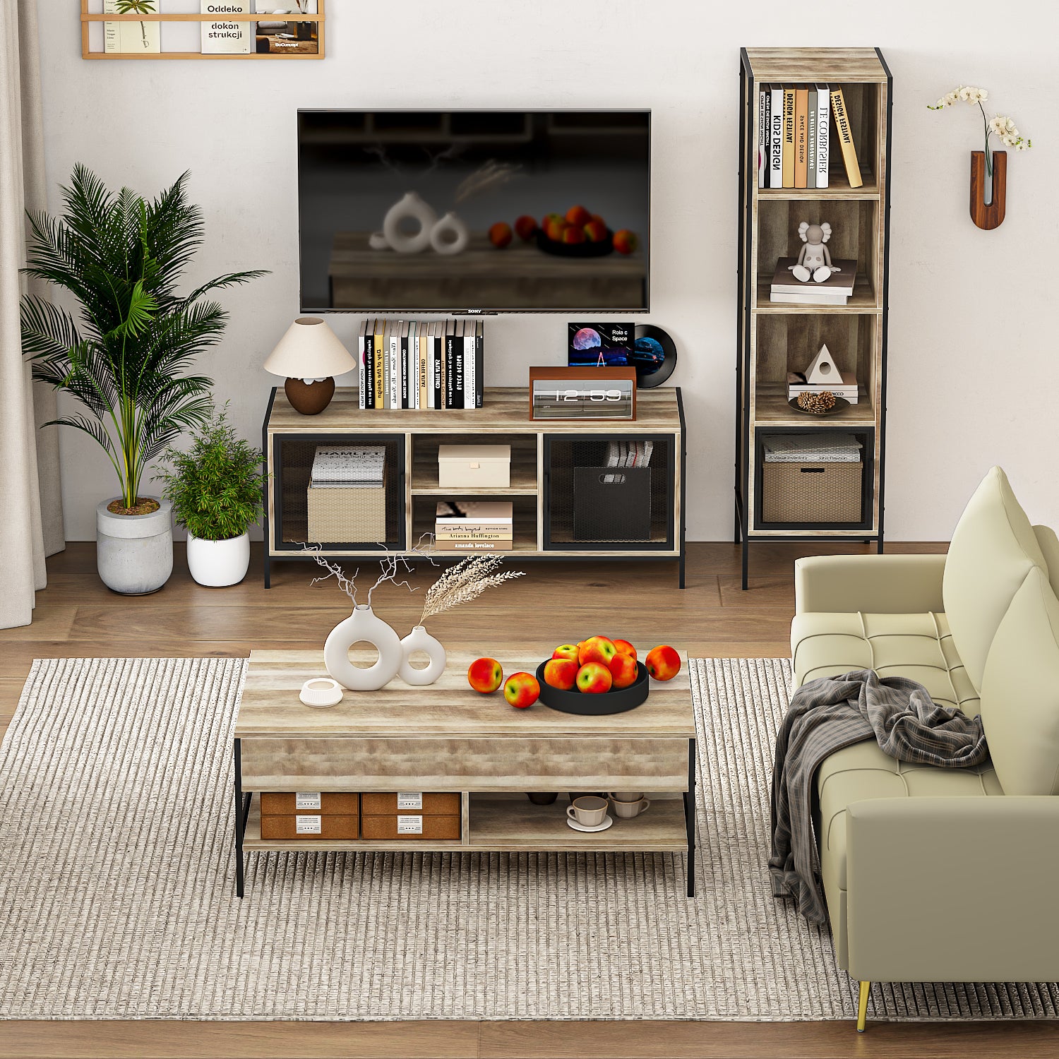 Mueble de Almacenaje + Mueble Tv Juego de 2 (Natural)