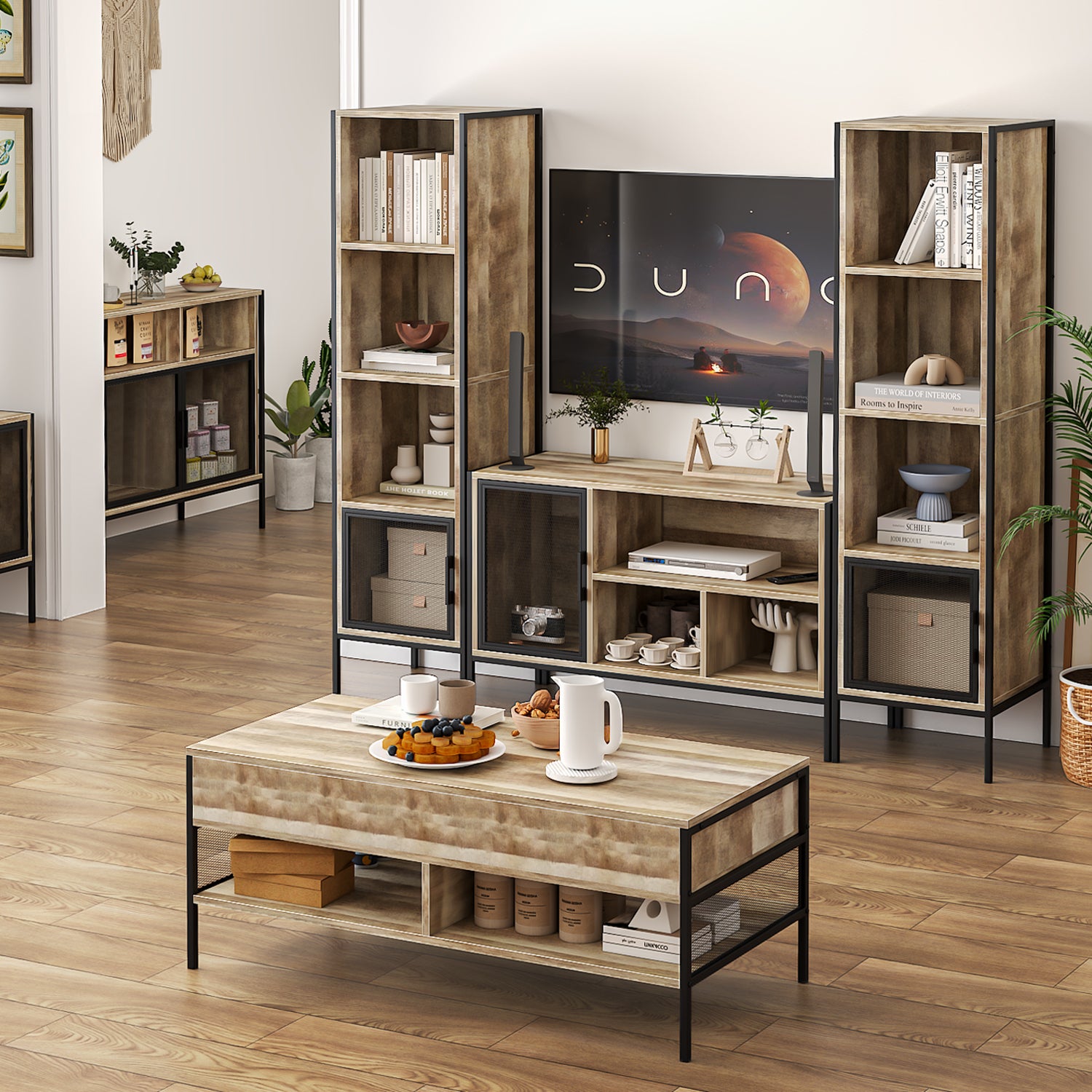 Mueble de Almacenaje + Mueble Tv Juego de 2 (Natural)