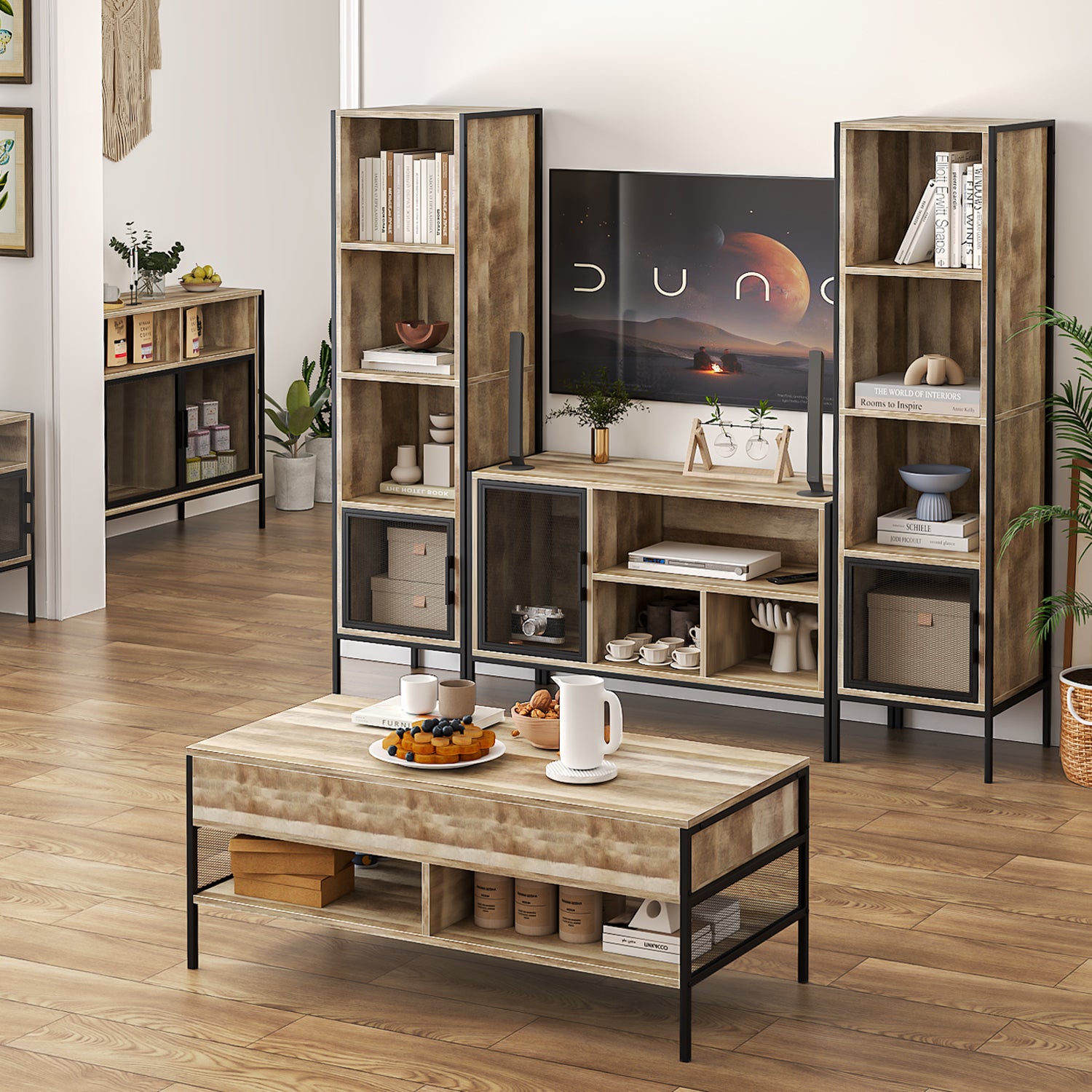 Mesa de Centro Elevable con Compartimento de Almacenamiento (Marrón)