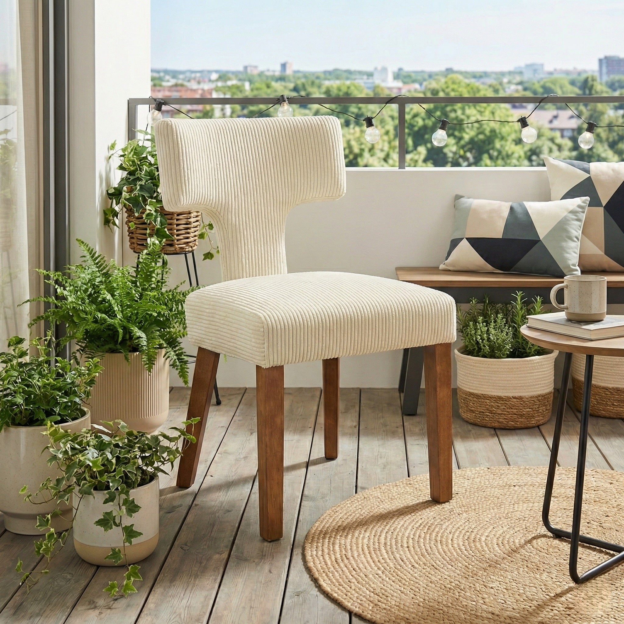 Cyber Homemake ● Silla de Comedor Moderna de Pana a Rayas 2 piezas (Beige)