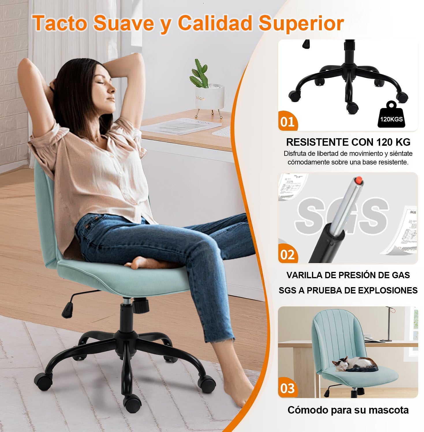 Silla de Oficina Cómoda con Respaldo Medio Ajustable y Giratoria Color Verde Menta