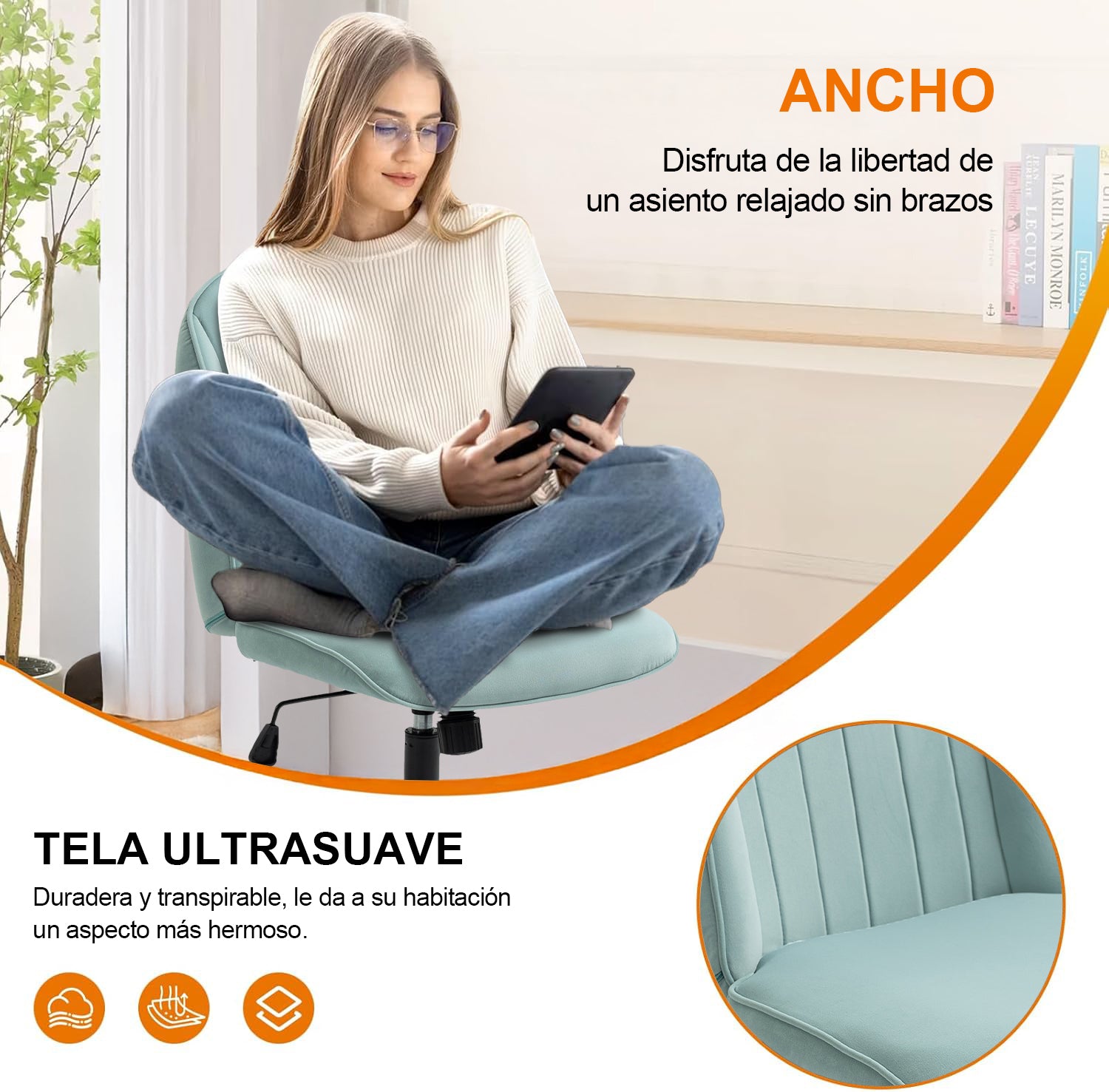 Silla de Oficina Cómoda con Respaldo Medio Ajustable y Giratoria Color Verde Menta