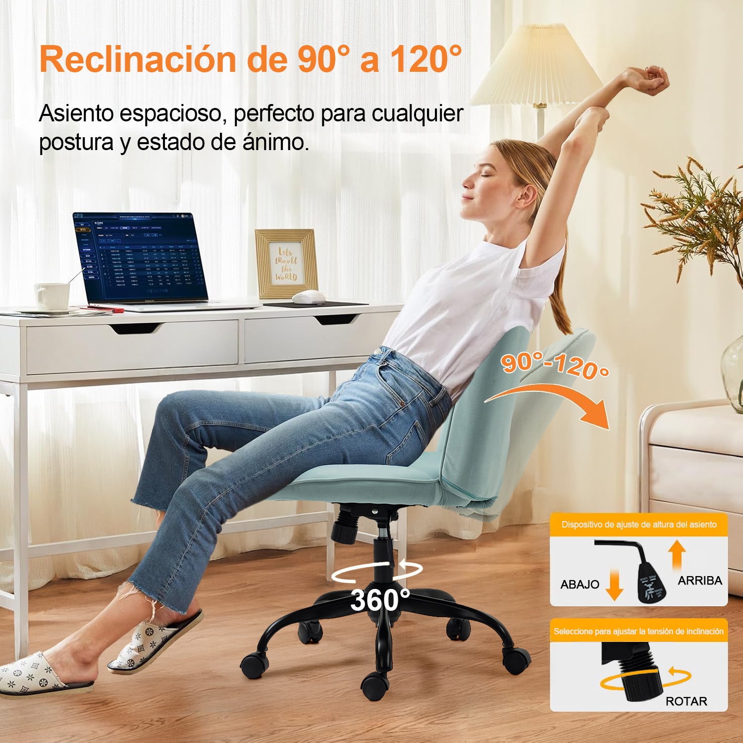 Silla de Oficina Cómoda con Respaldo Medio Ajustable y Giratoria Color Verde Menta